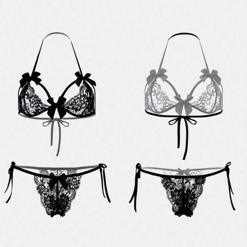 Sheer Lace Bra and Panties Bikini Sleepwear Underwear Set for Women - Lady, Womenswear